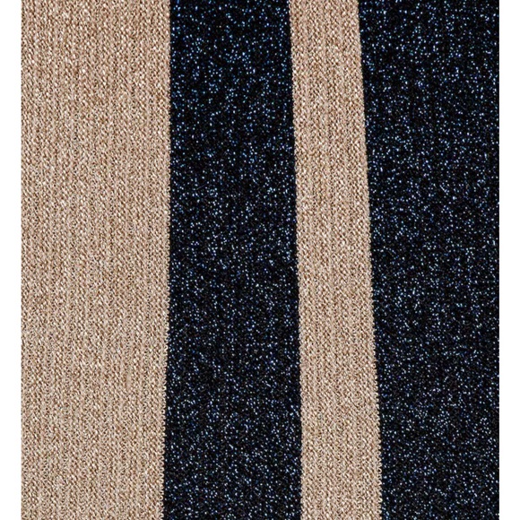 Self-Portrait Metallic Knit Cropped Turtleneck Top Navy Gold Striped Size Small - Picture 6 of 8